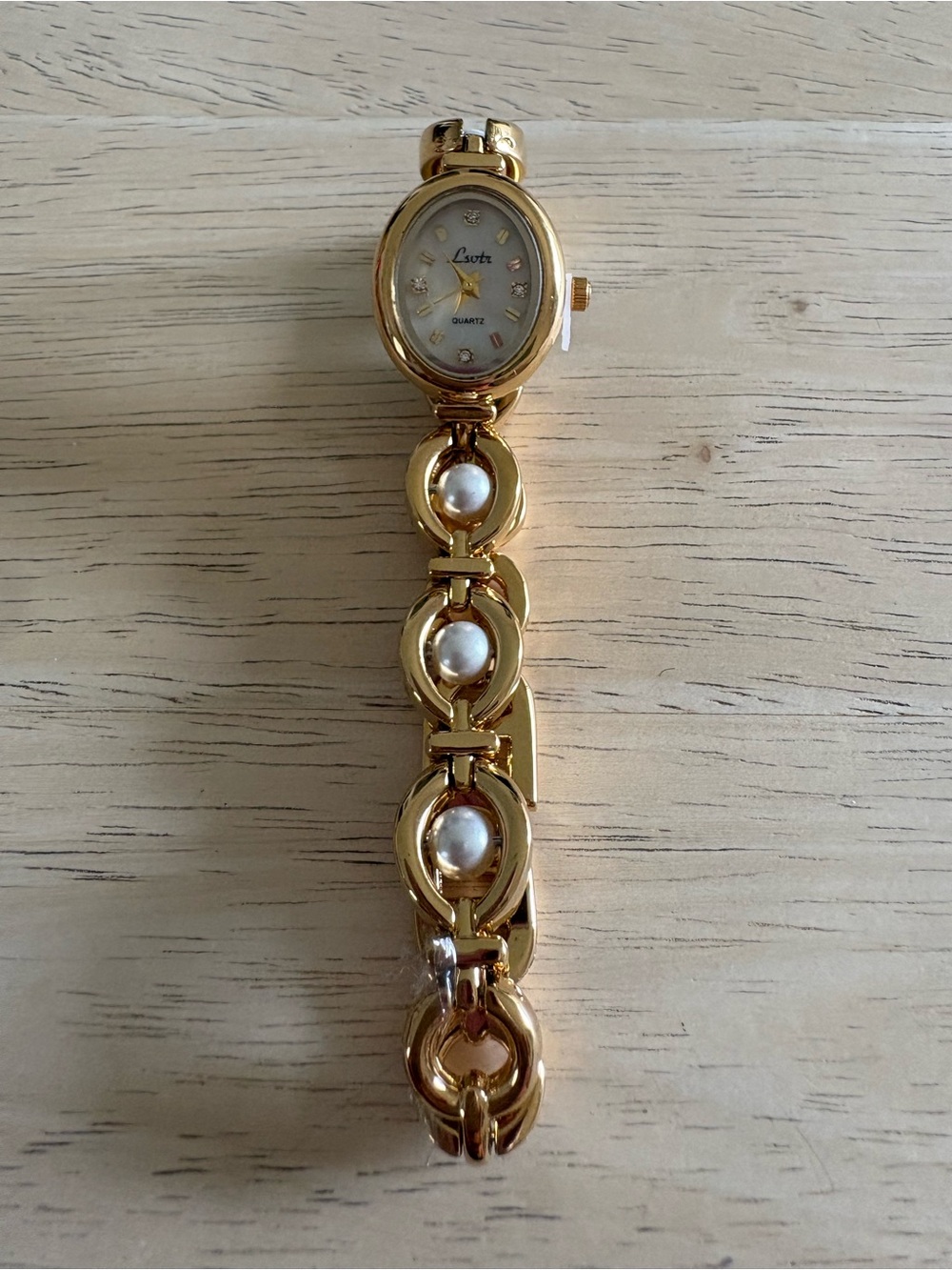 Gold Pearl Accent Women's Bracelet Watch by Lovta
